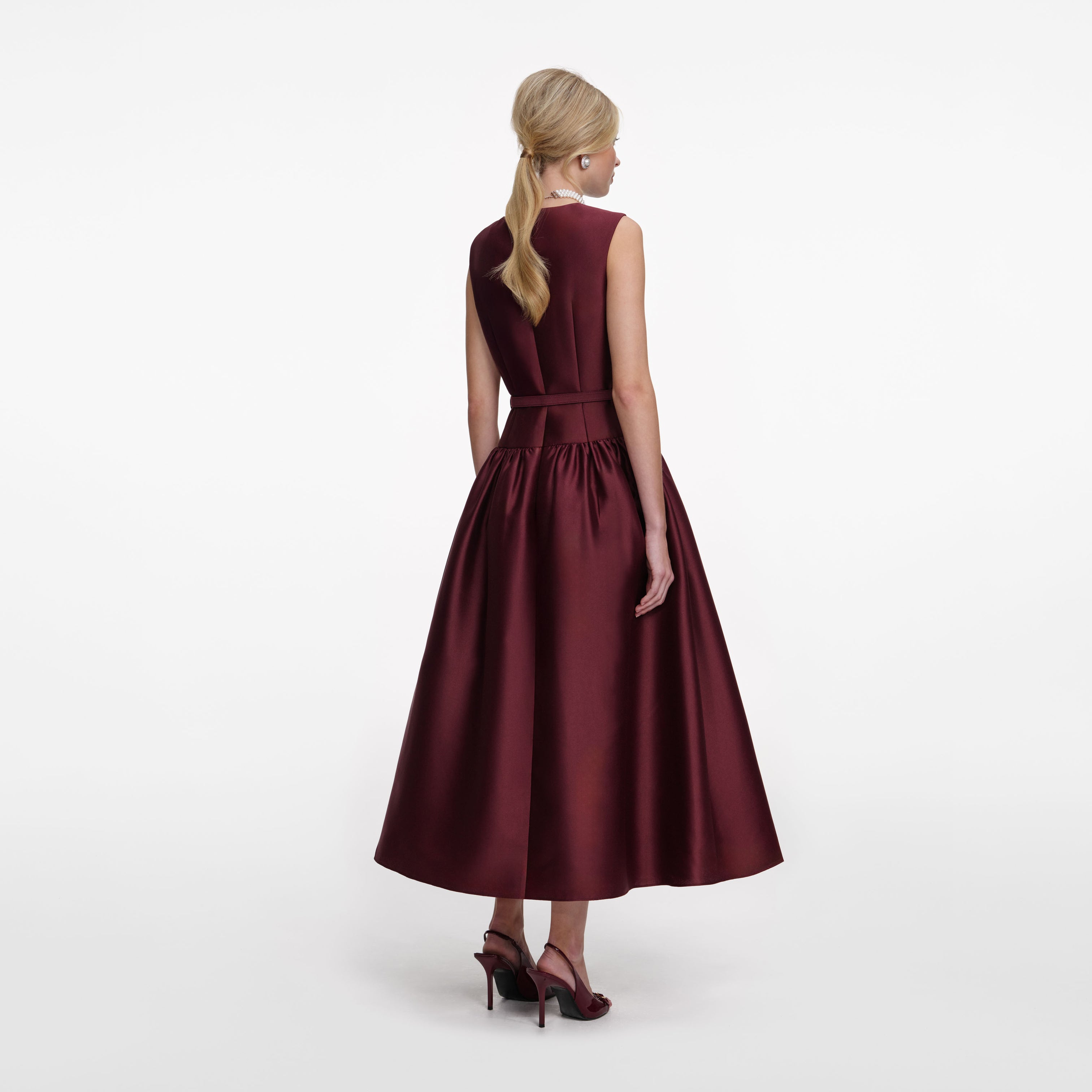 Burgundy Taffeta Midi Dress – self-portrait