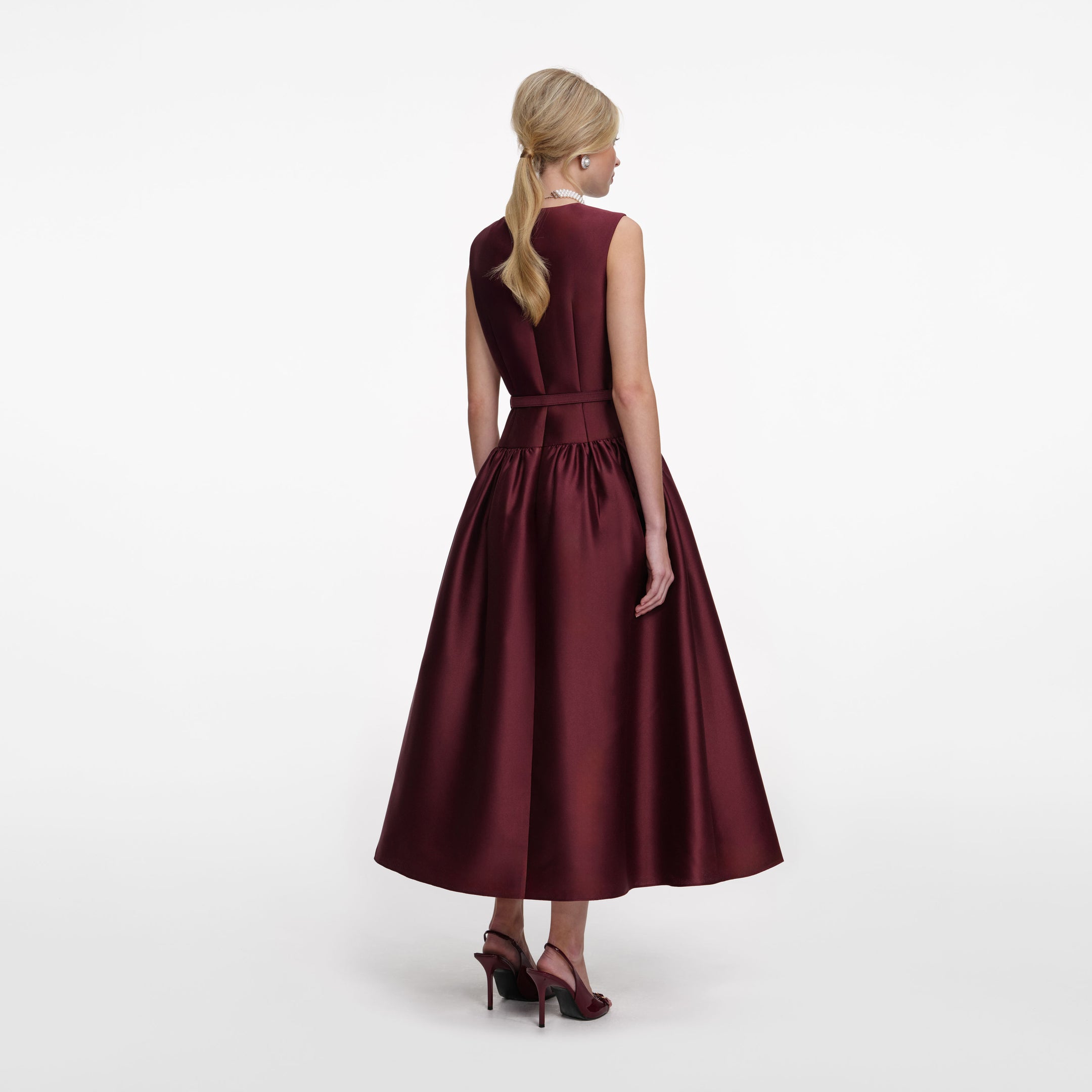 Burgundy Taffeta Midi Dress – self-portrait
