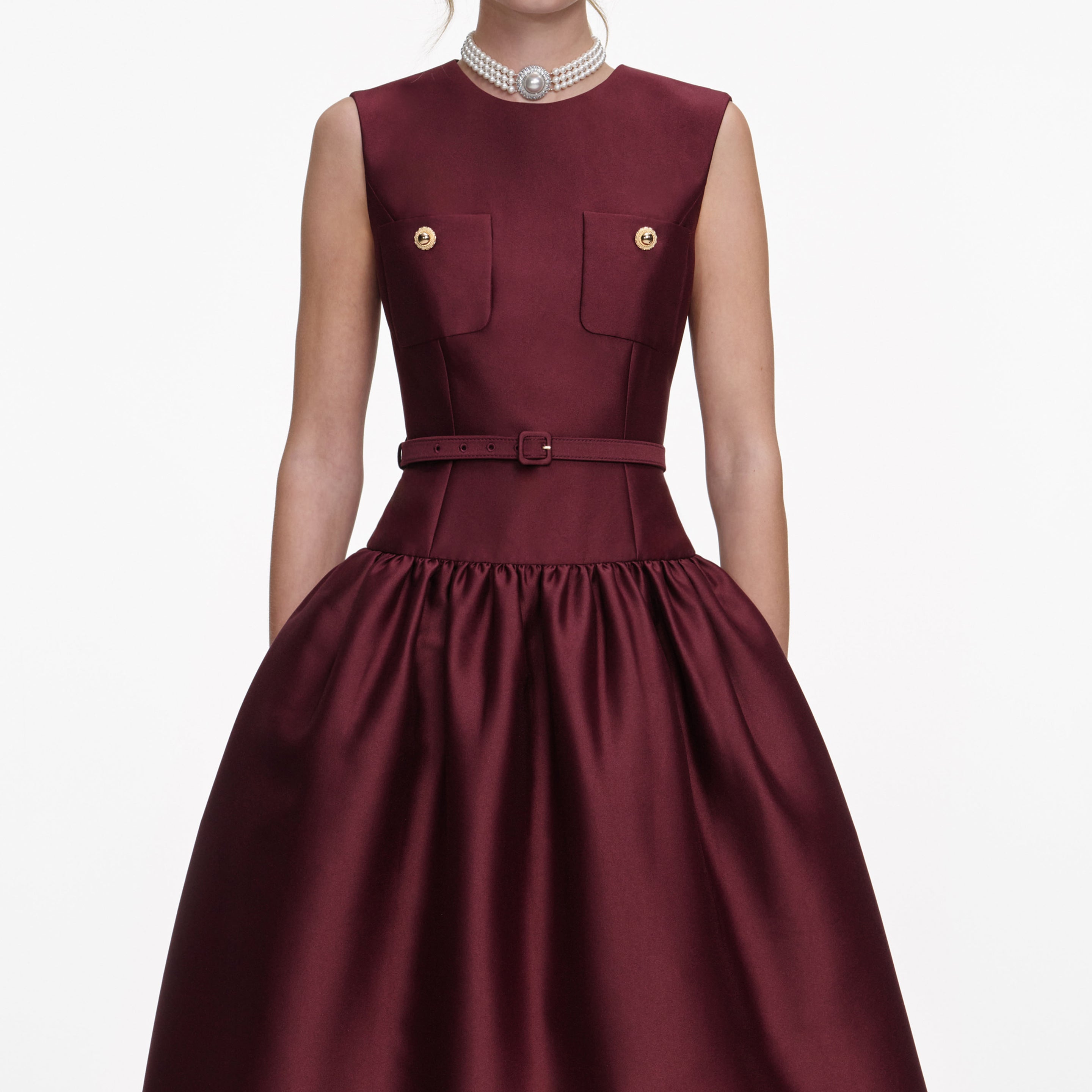Burgundy Taffeta Midi Dress – self-portrait
