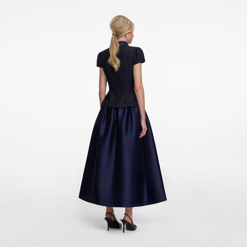 Collared Boucle Taffeta Midi Dress in Blue main image 0