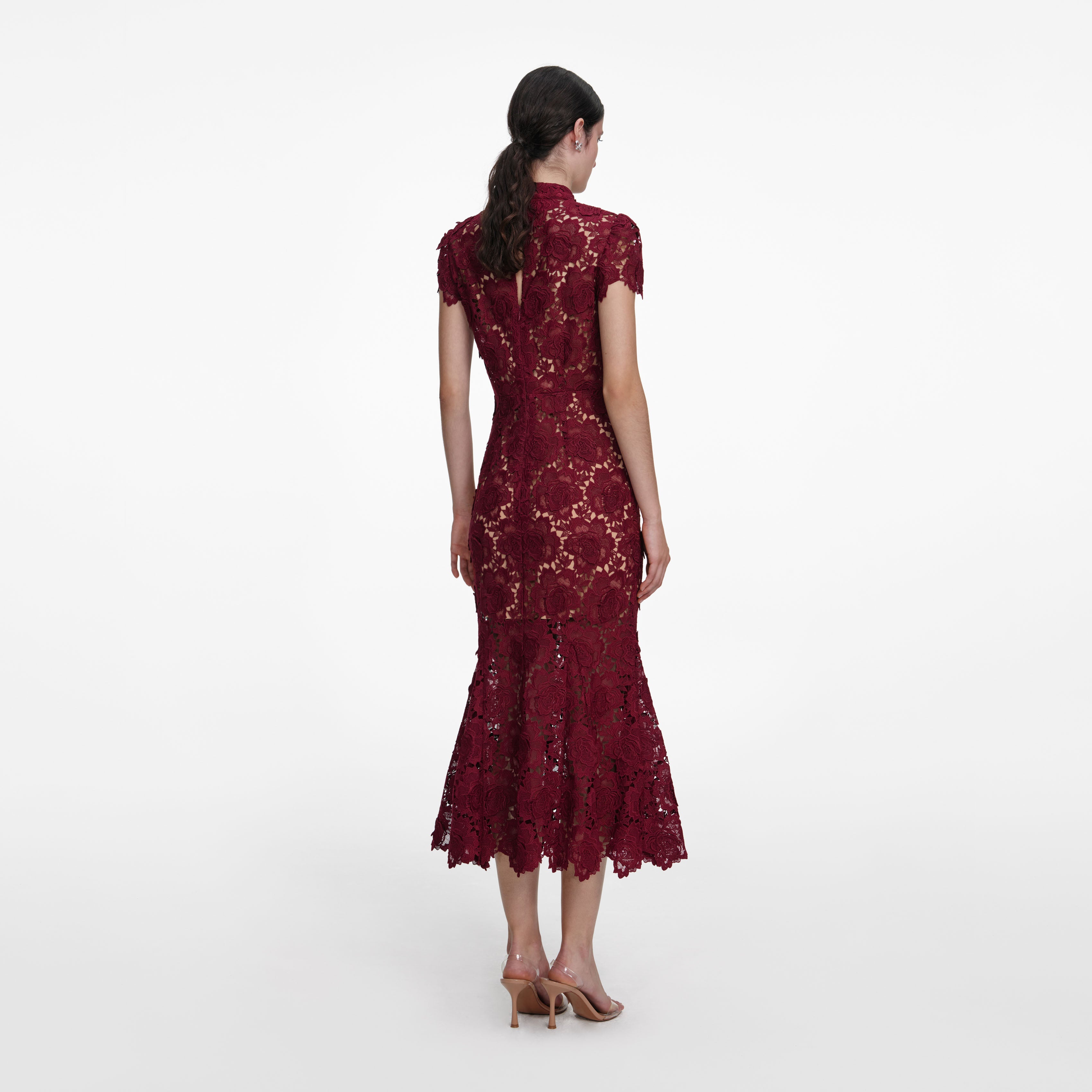 Burgundy Flower Lace Midi Dress – self-portrait
