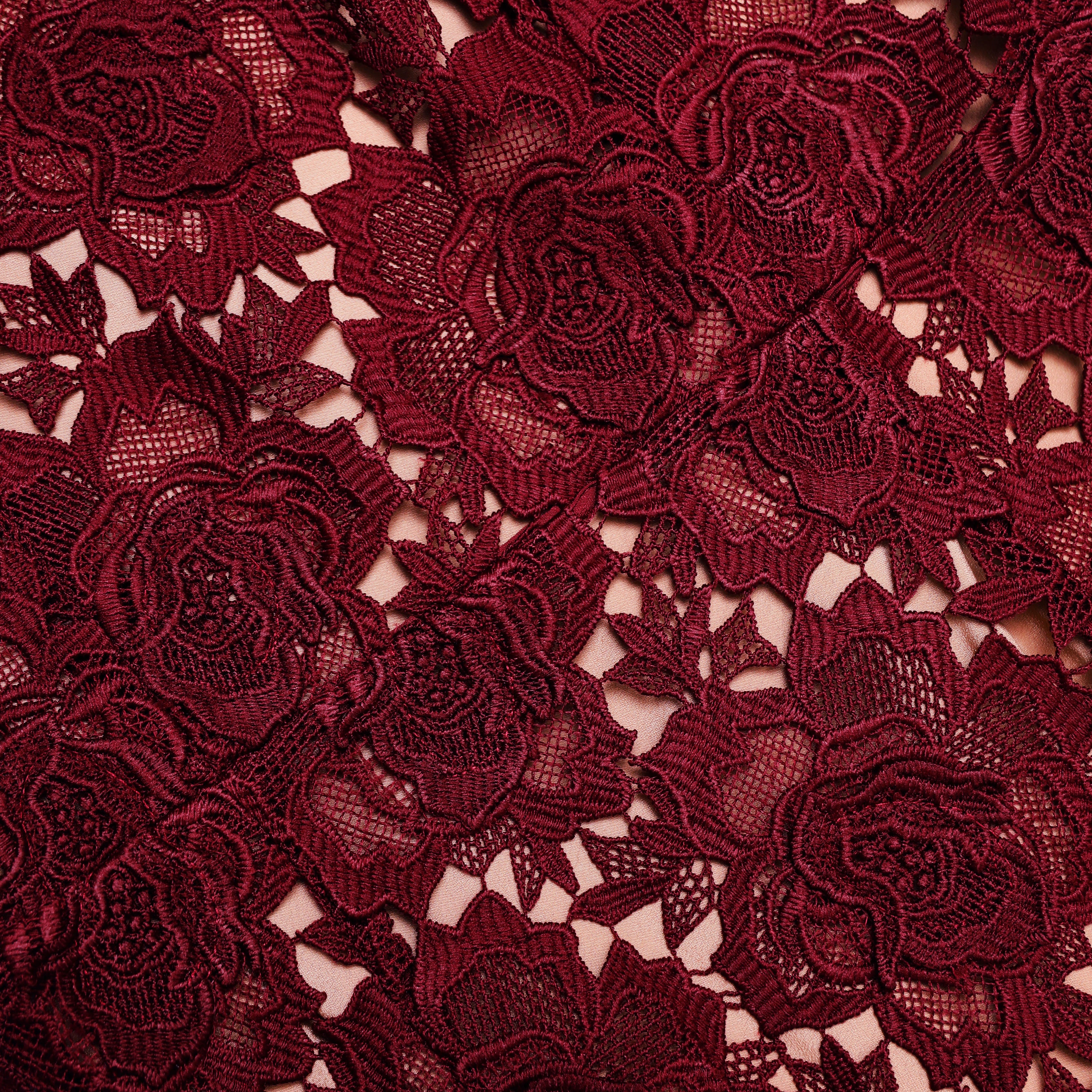 Burgundy Flower Lace Midi Dress – self-portrait