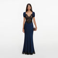 Navy Viscose Lace Maxi Dress