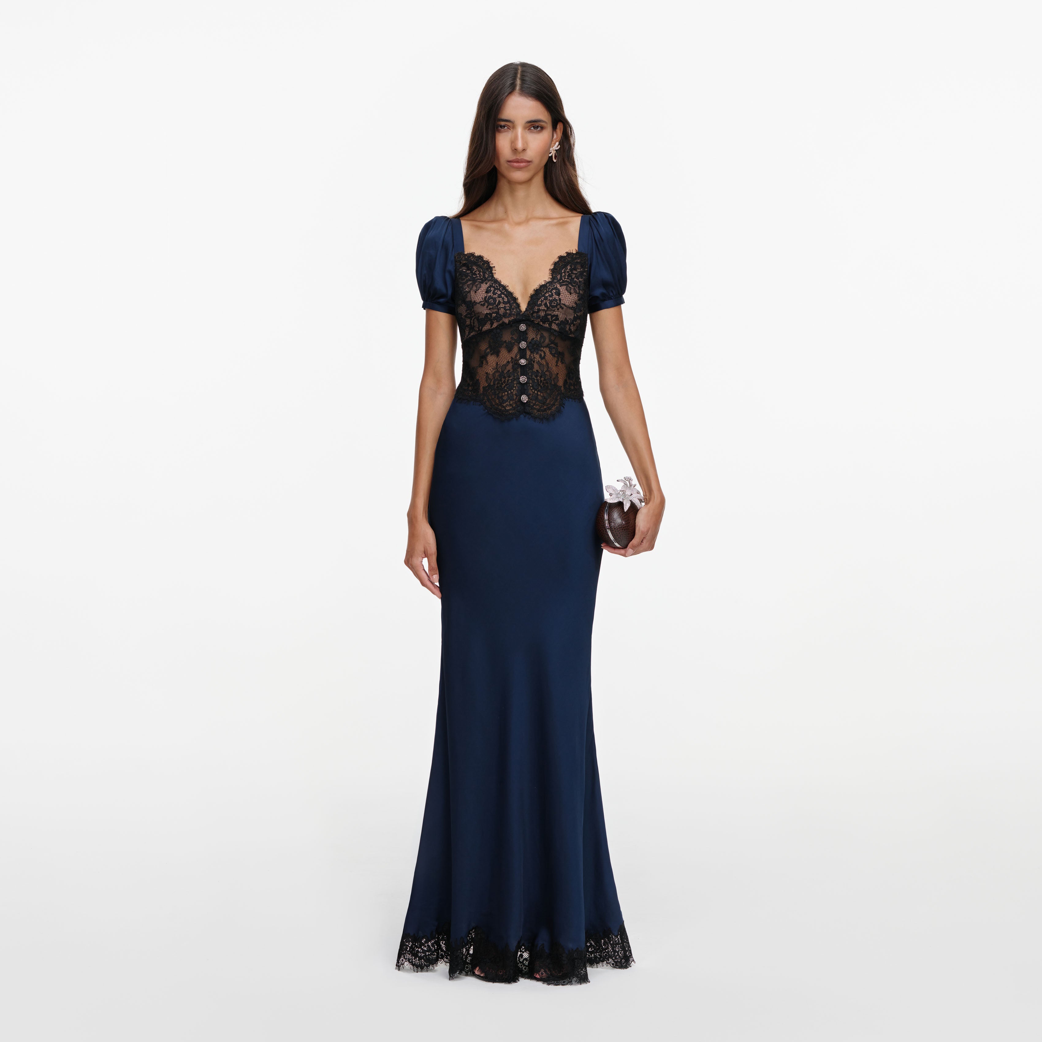 Navy Viscose Lace Maxi Dress