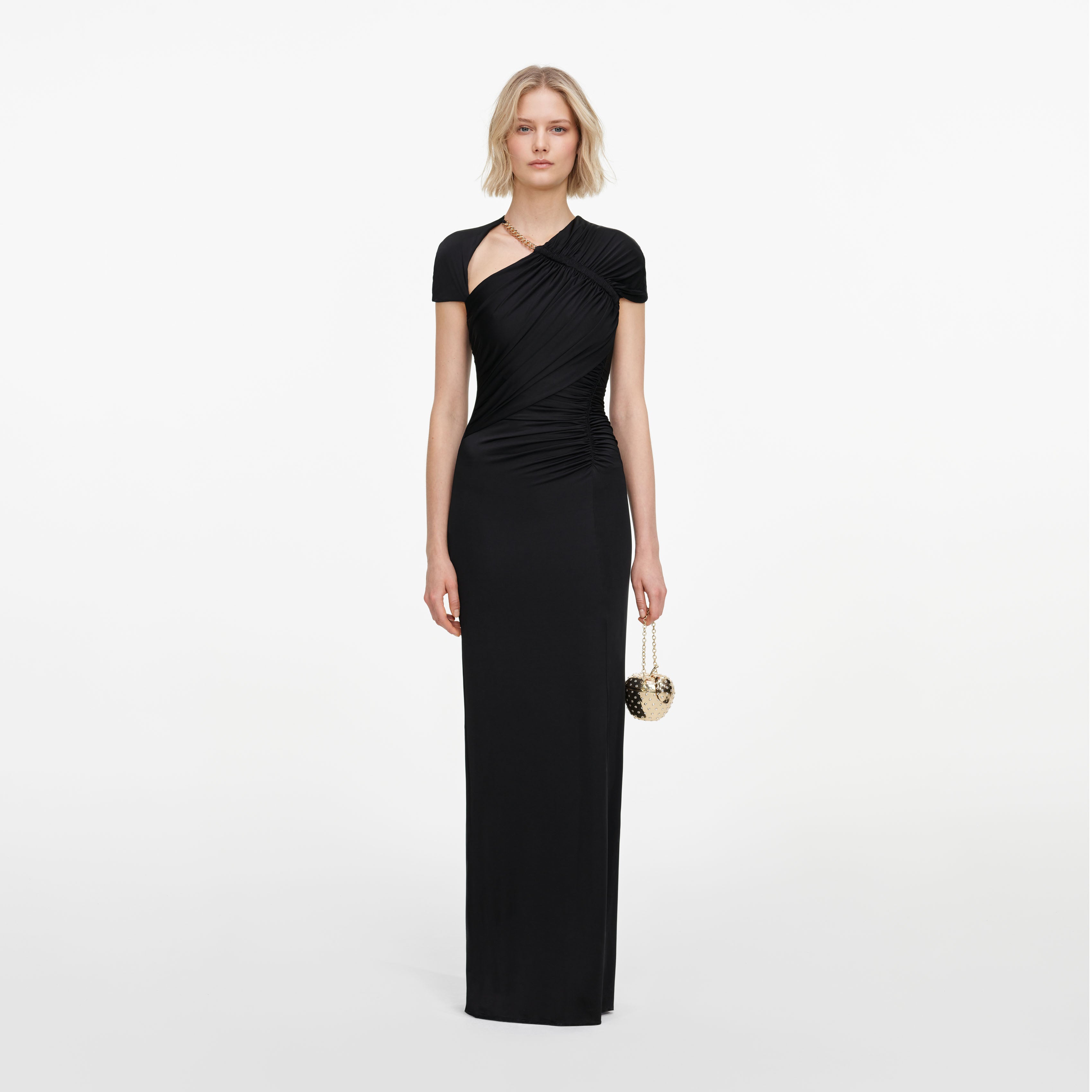 Black Jersey Draped Maxi Dress