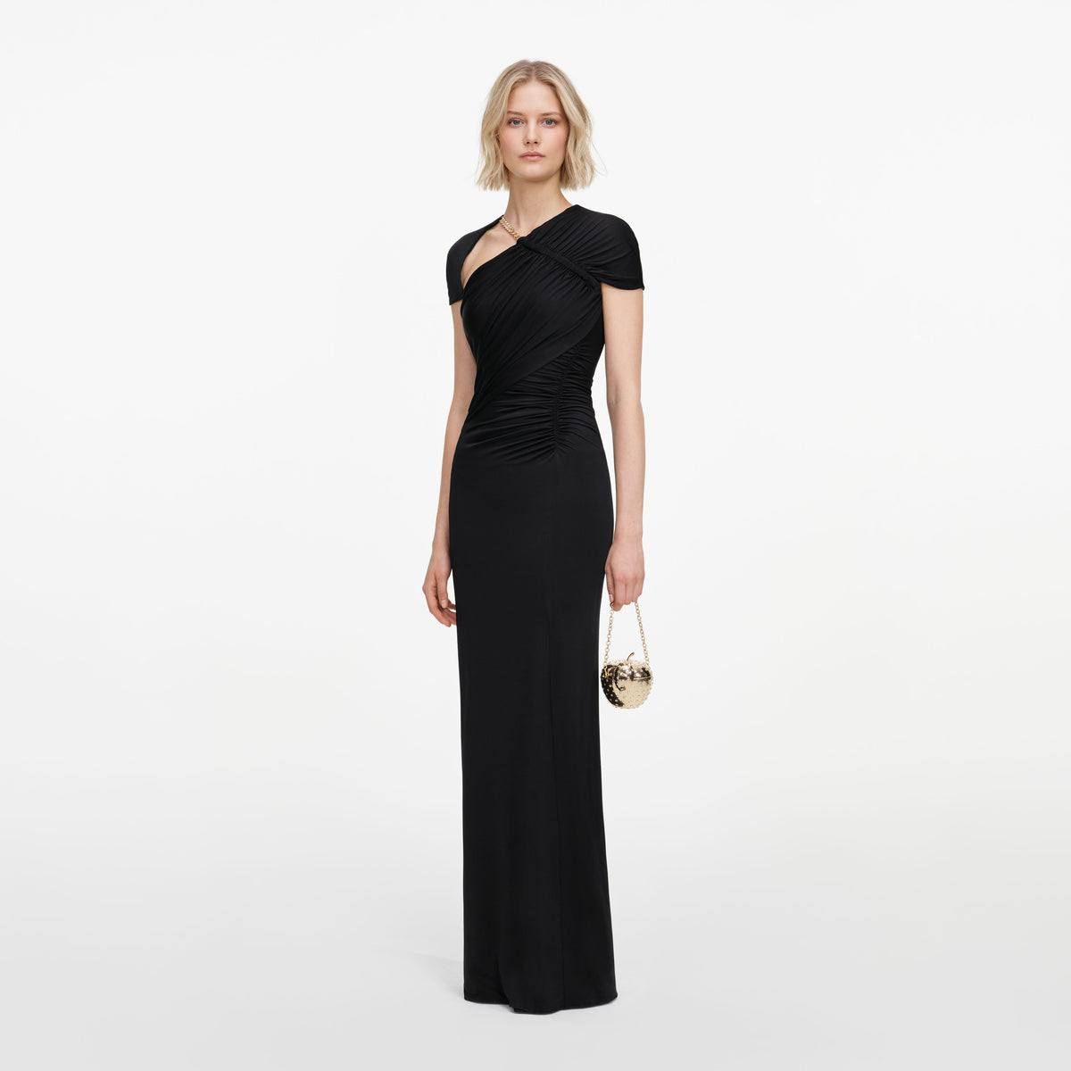Black Jersey Draped Maxi Dress
