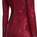 Burgundy Rhinestone Gathered Midi Dress