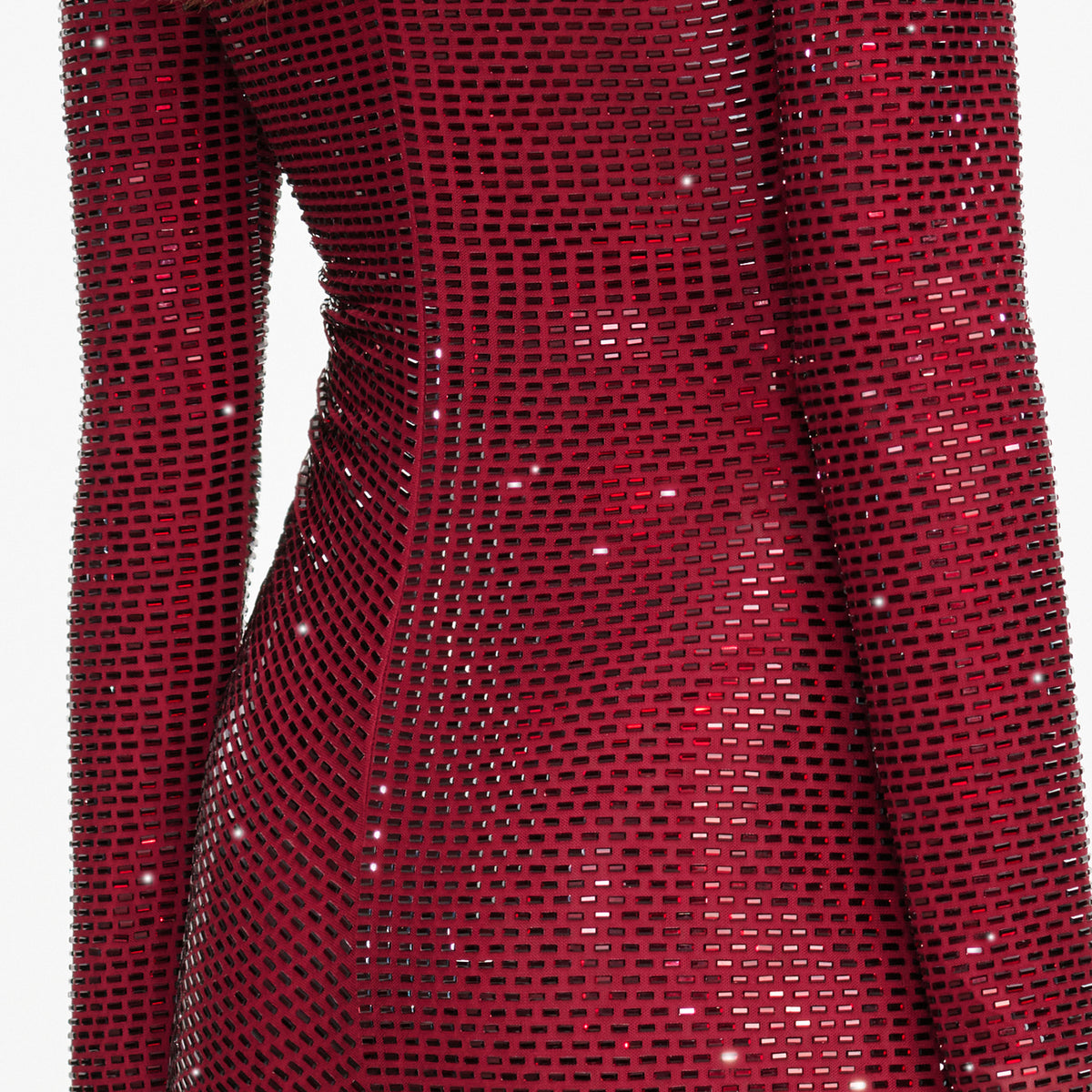 Burgundy Rhinestone Gathered Midi Dress