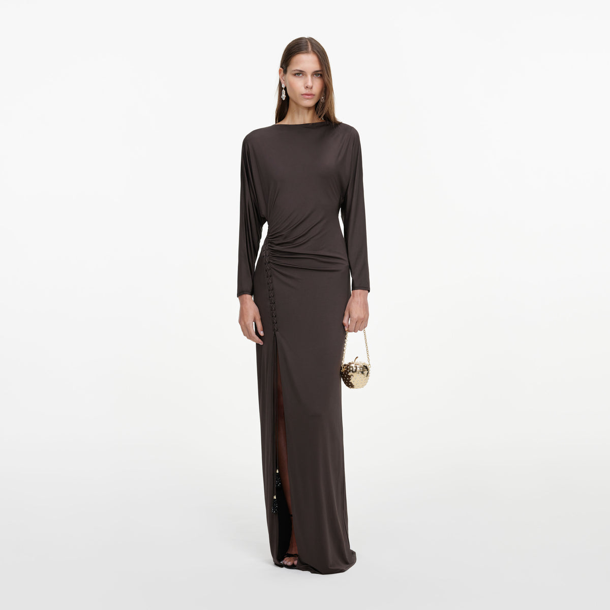Brown Jersey Open Back Maxi Dress