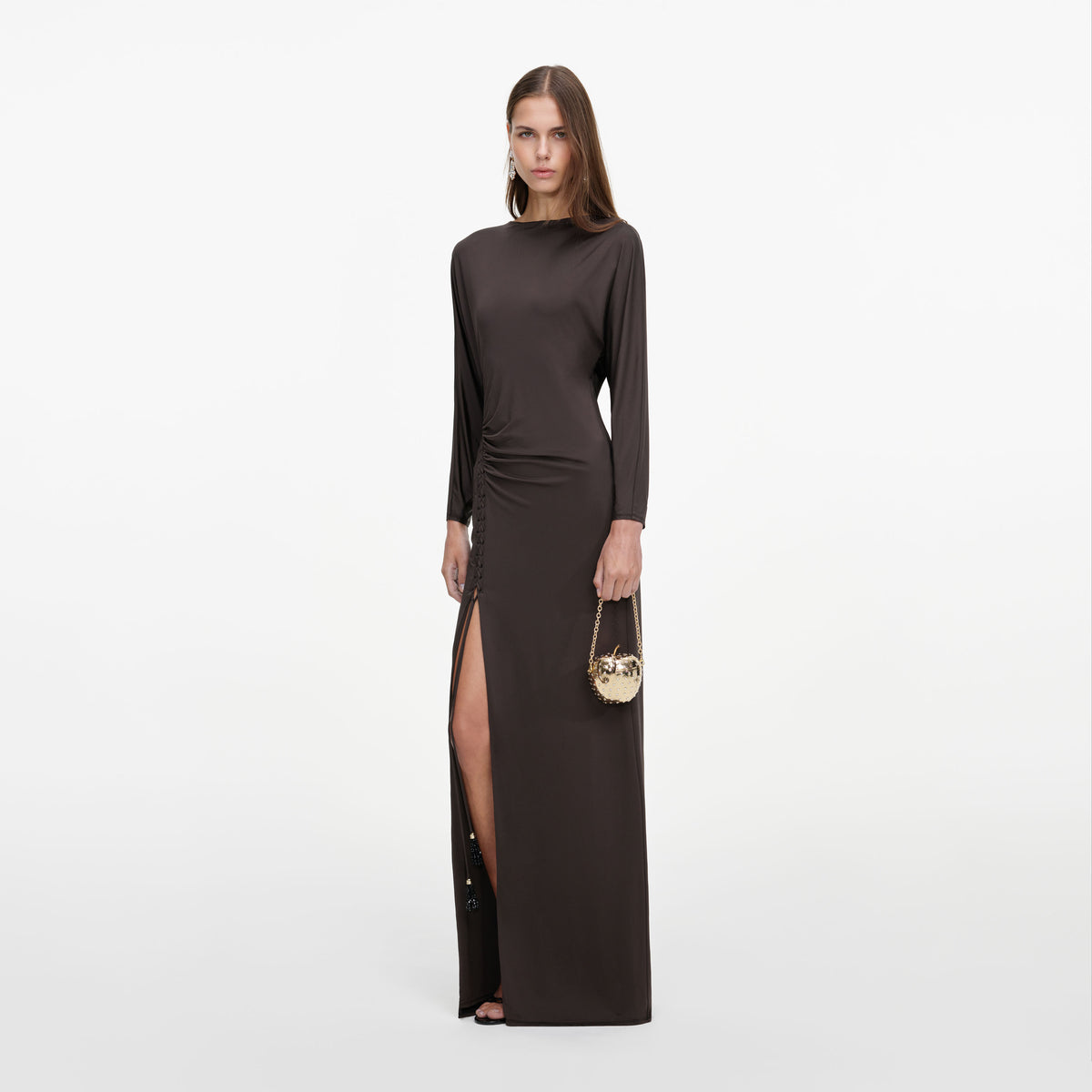 Brown Jersey Open Back Maxi Dress