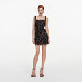 Black Lace Beaded Trim Mini Dress
