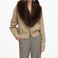 Beige Faux Fur Bomber Jacket