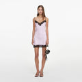 Pink Satin Contrast Lace Mini Dress