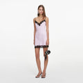 Pink Satin Contrast Lace Mini Dress