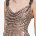 Tan Rhinestone Beaded Trim Mini Dress