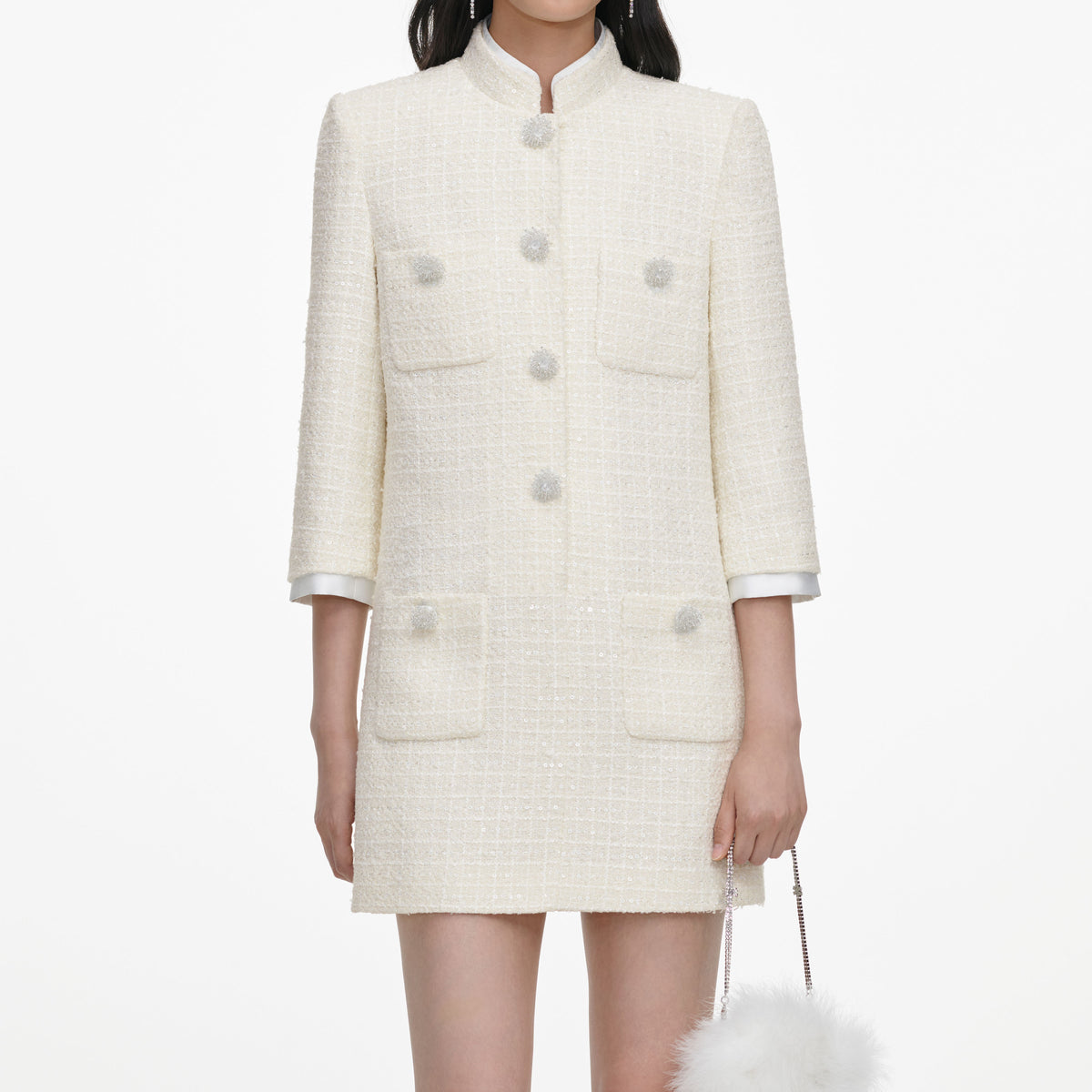 Cream Boucle Mini Dress