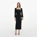 Black Tailored Brooch Midi Dress