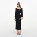 Black Tailored Brooch Midi Dress