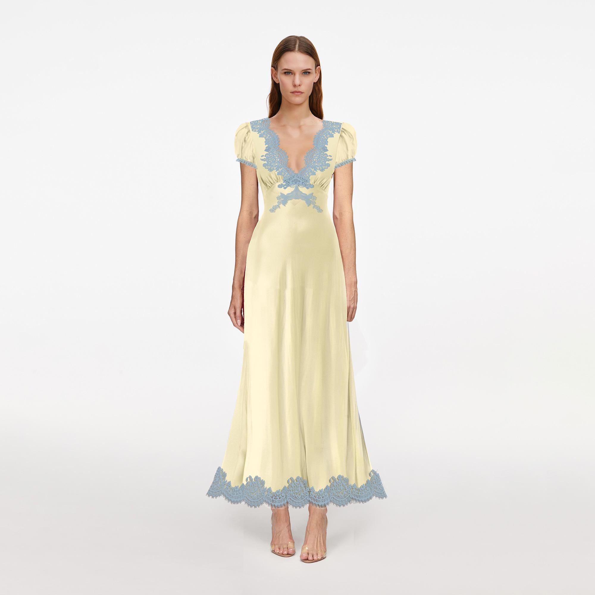 Yellow Viscose Lace Midi Dress