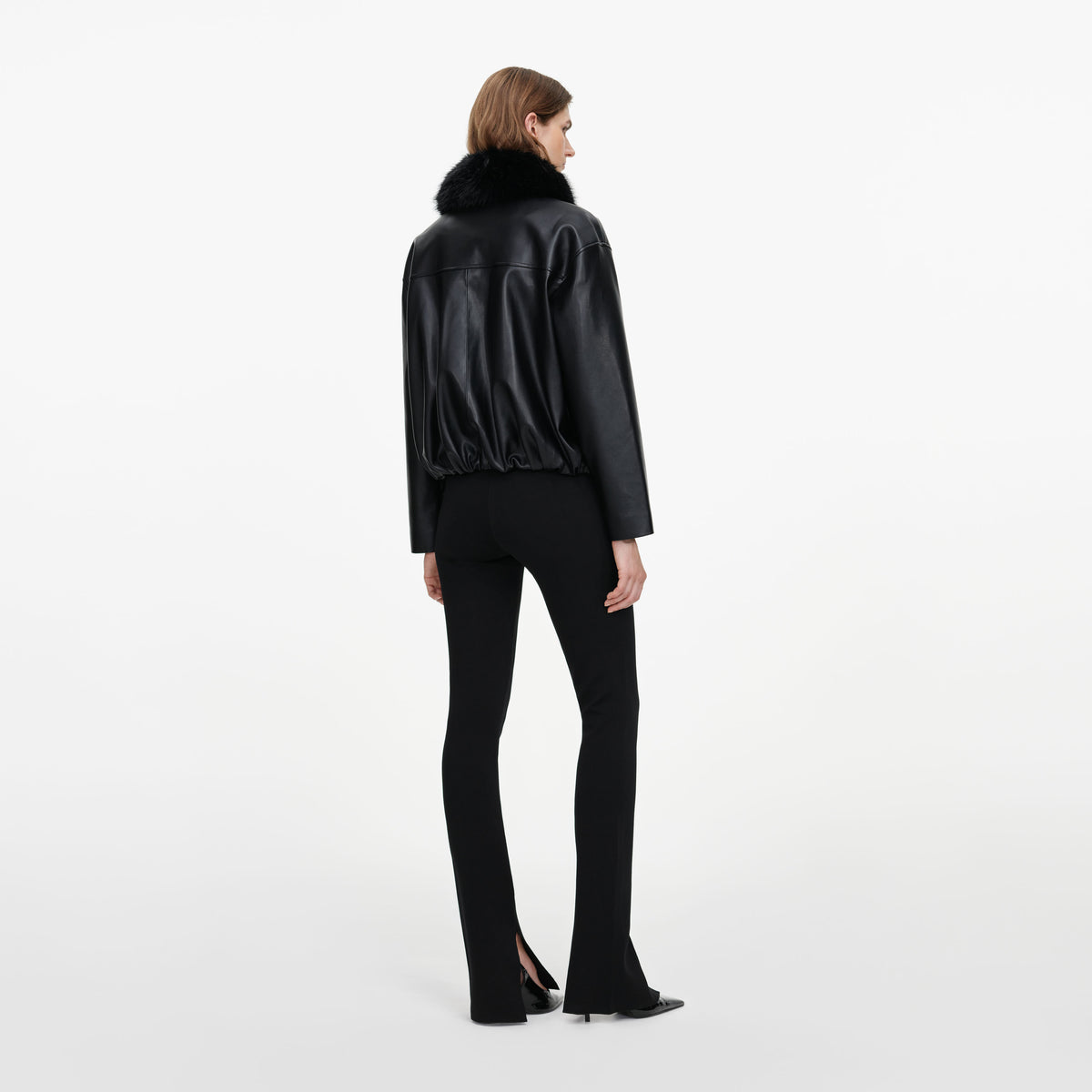 Black Faux Leather Bomber Jacket