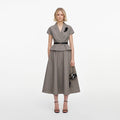 Brown Twill Brooch Midi Dress