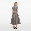 Brown Twill Brooch Midi Dress
