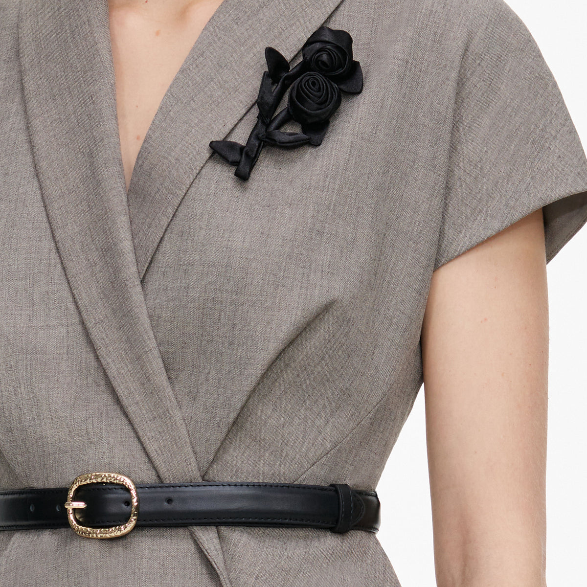 Brown Twill Brooch Midi Dress