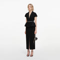 Black Crepe Peplum Midi Dress