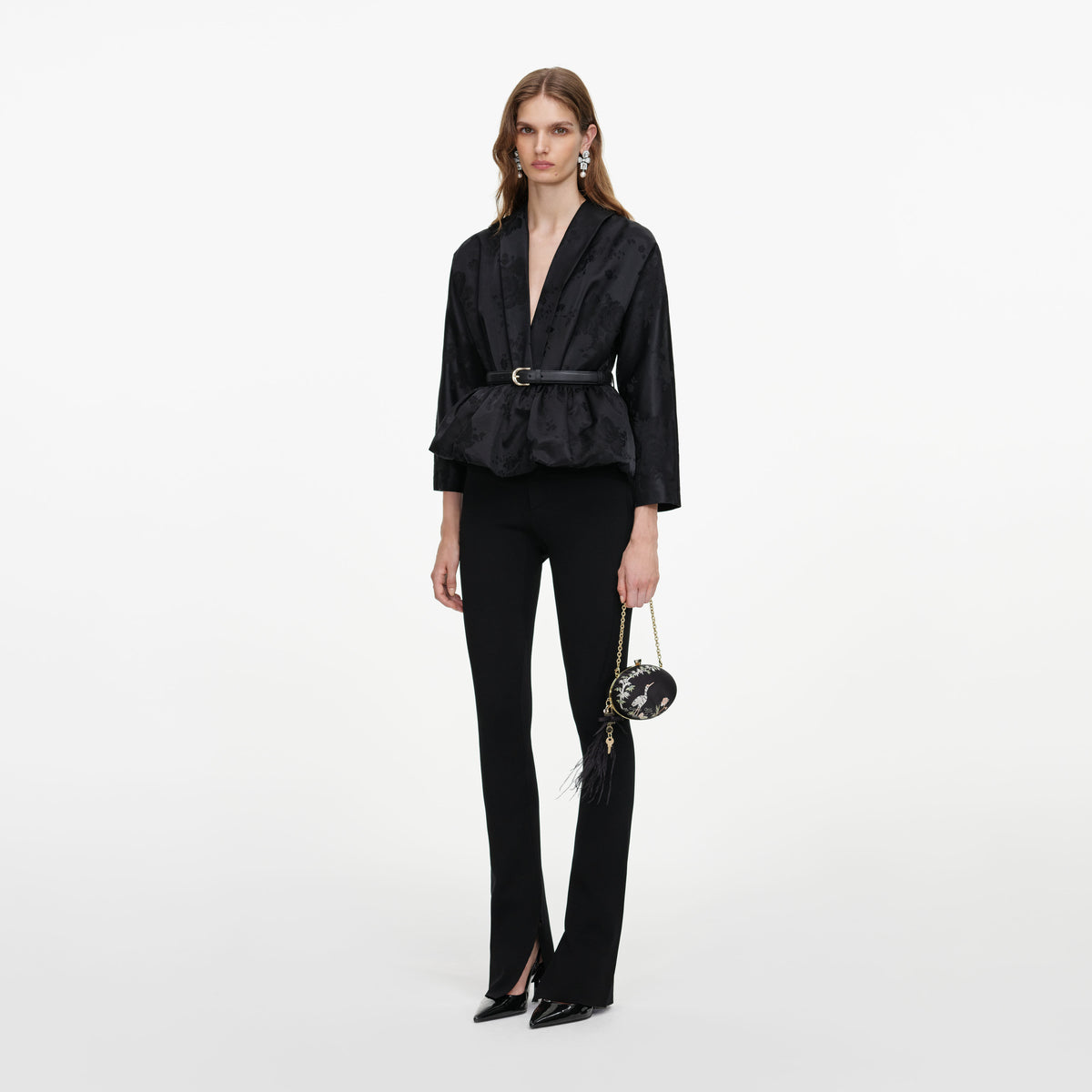 Black Jacquard Peplum Top