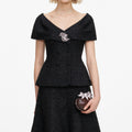 Black Tinsel Boucle Brooch Midi Dress