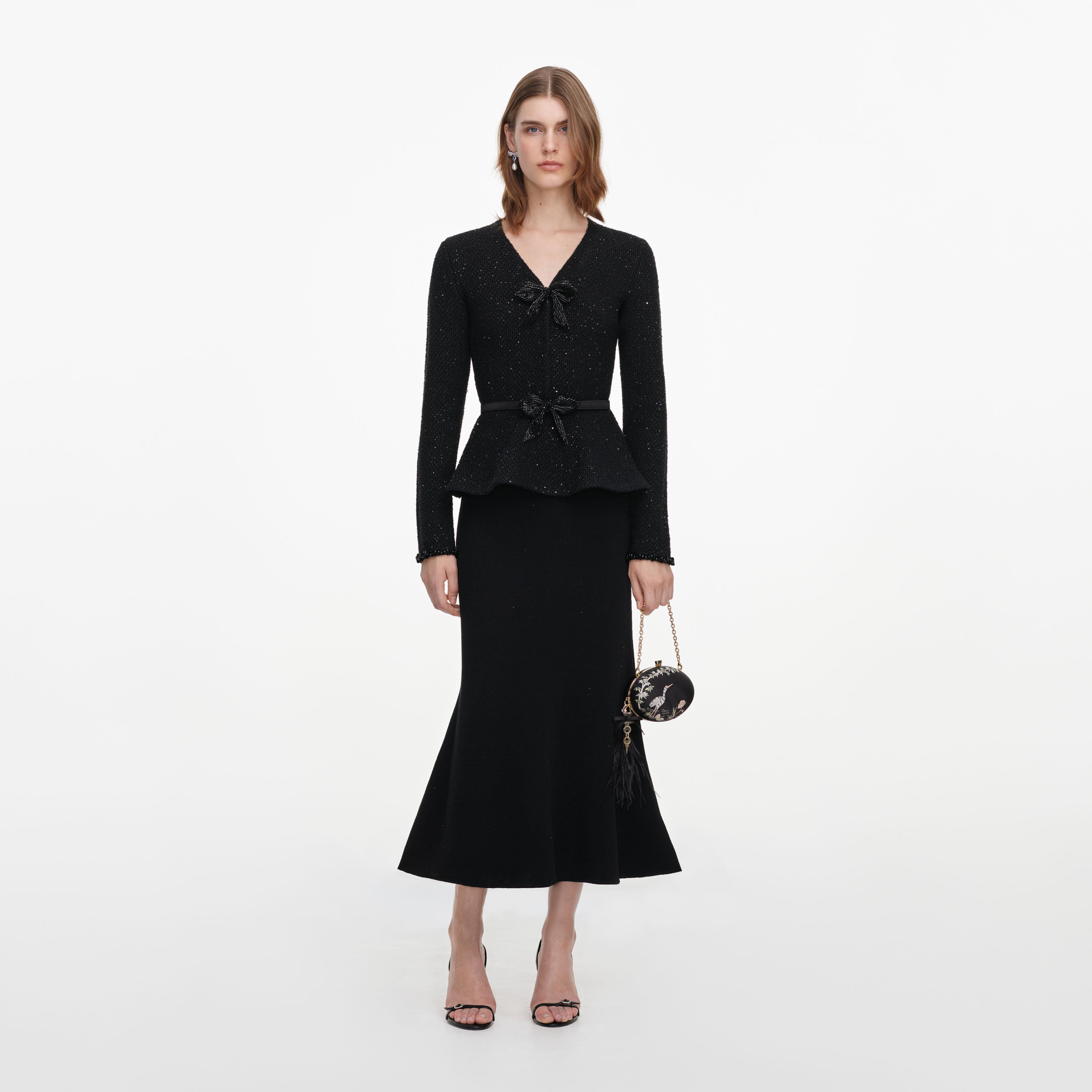 Black Sequin Knit Midi Dress