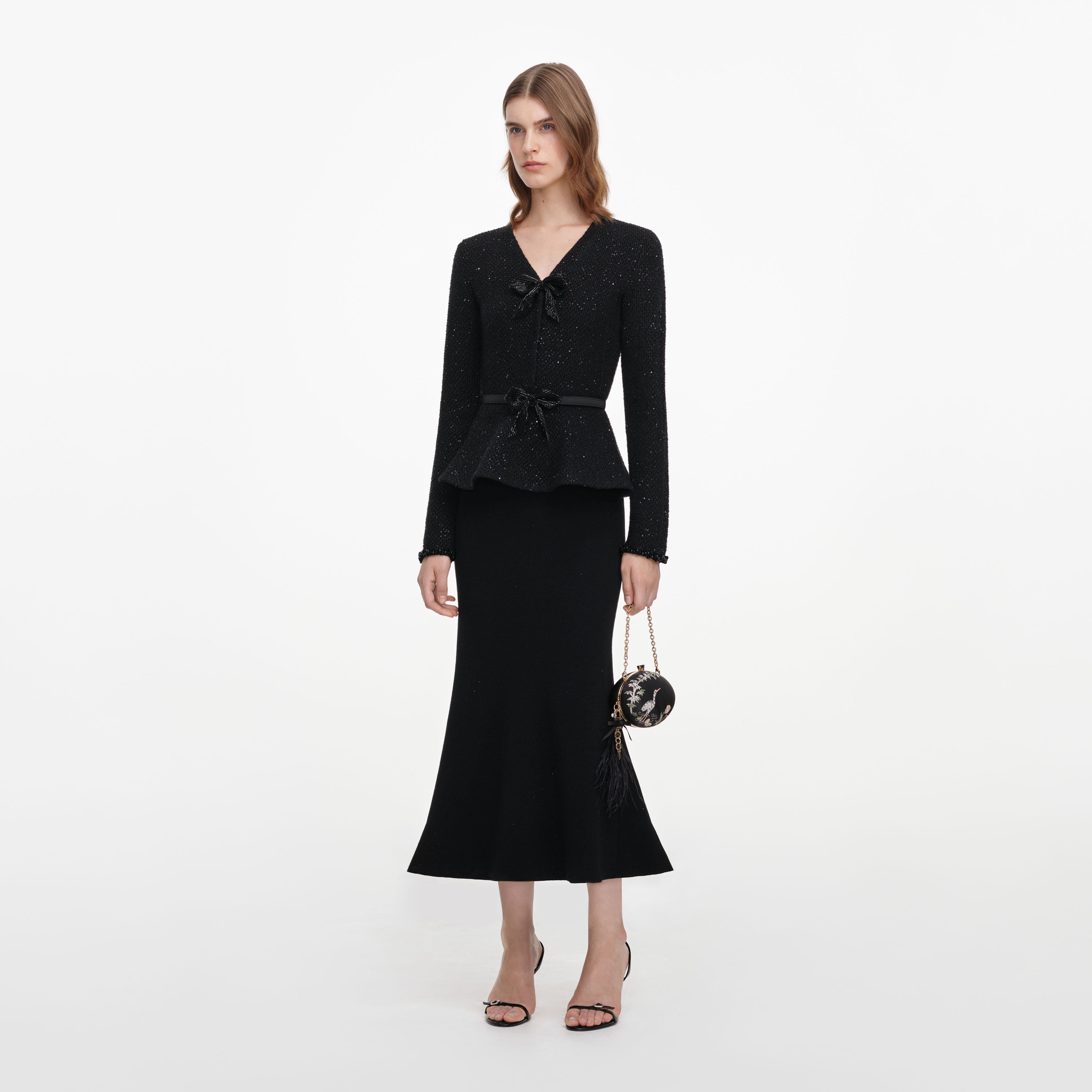 Black Sequin Knit Midi Dress