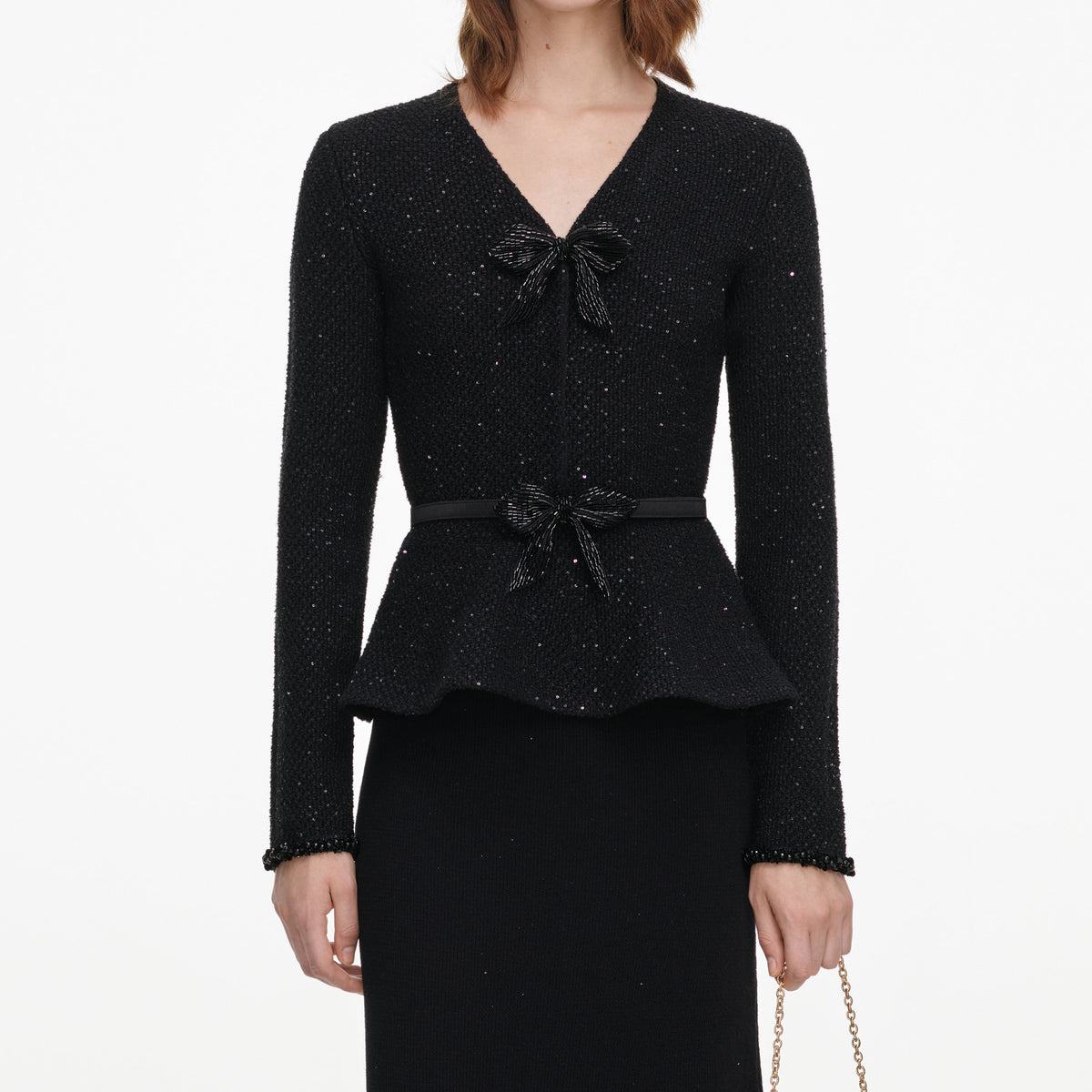 Black Sequin Knit Midi Dress