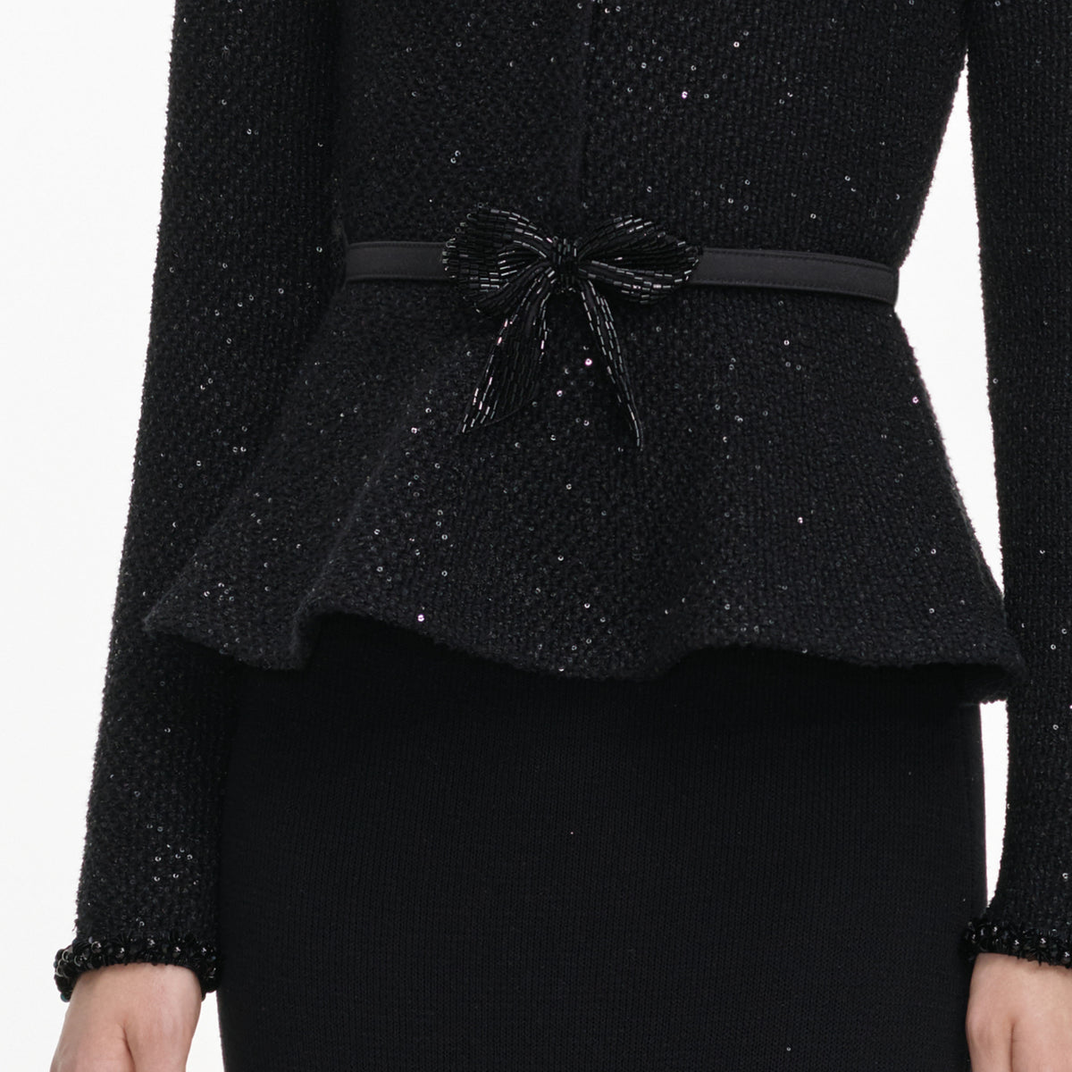 Black Sequin Knit Midi Dress