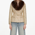 Gold Sequin Boucle Fur Collar Jacket