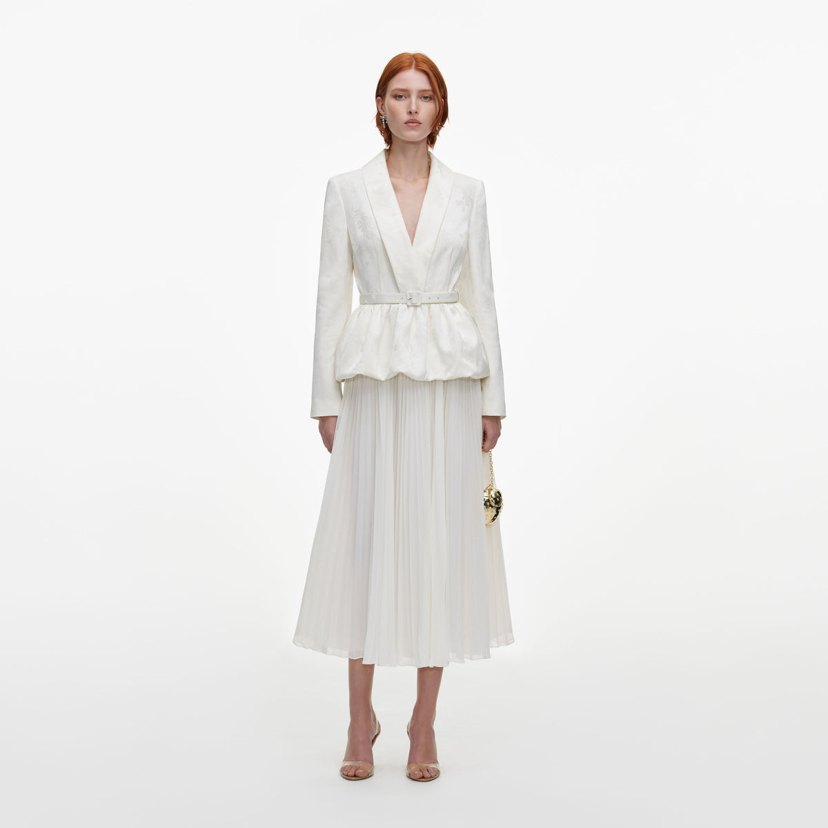 Cream Jacquard Tailored Midi Dress