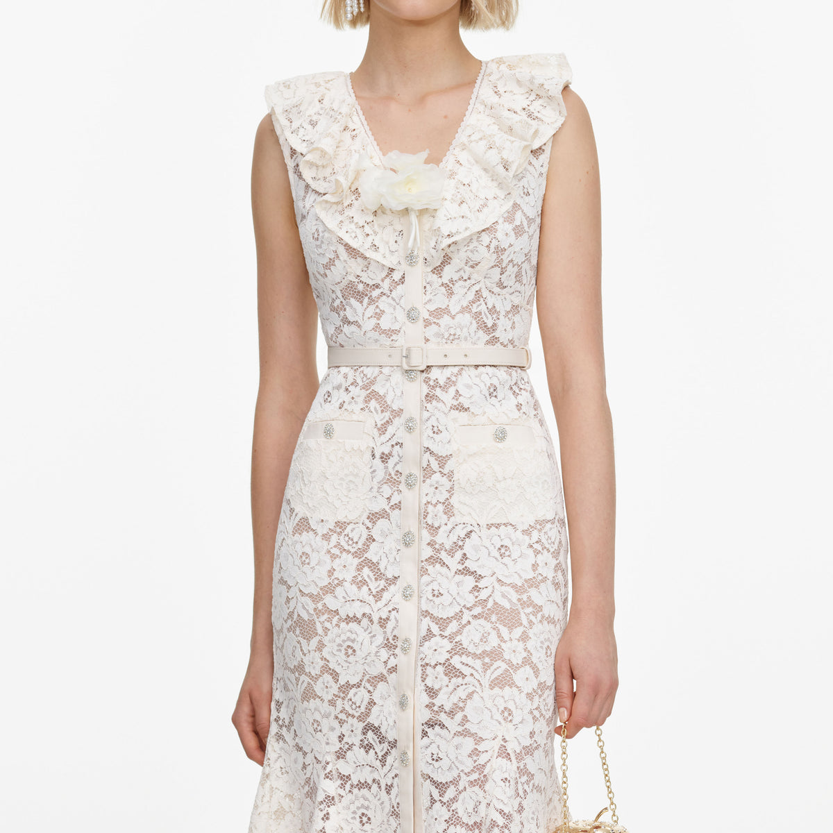 Cream Lace Flower Midi Dress