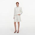 Cream Sequin Boucle Pearl Trim Jacket