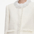 Cream Sequin Boucle Pearl Trim Jacket