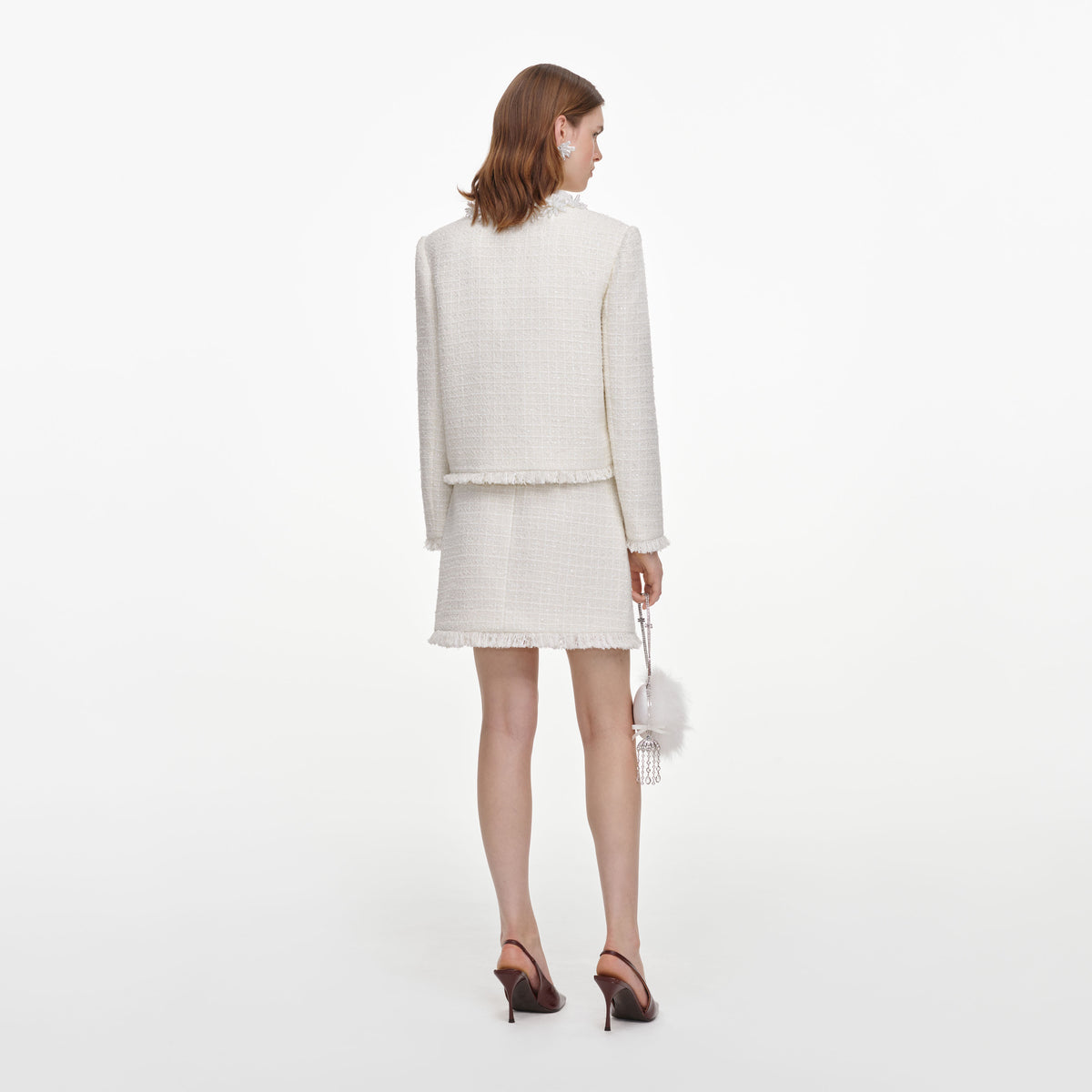 Cream Sequin Boucle Mini Skirt