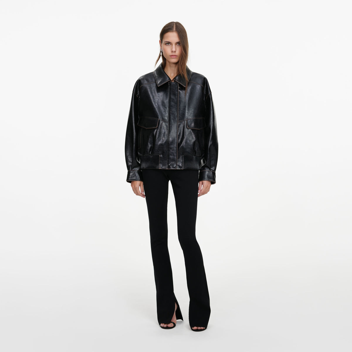 Black Oversized Faux Leather Jacket