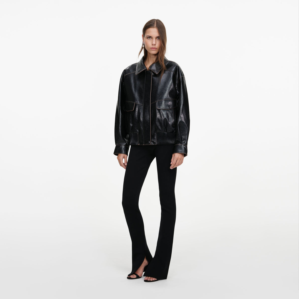 Black Oversized Faux Leather Jacket