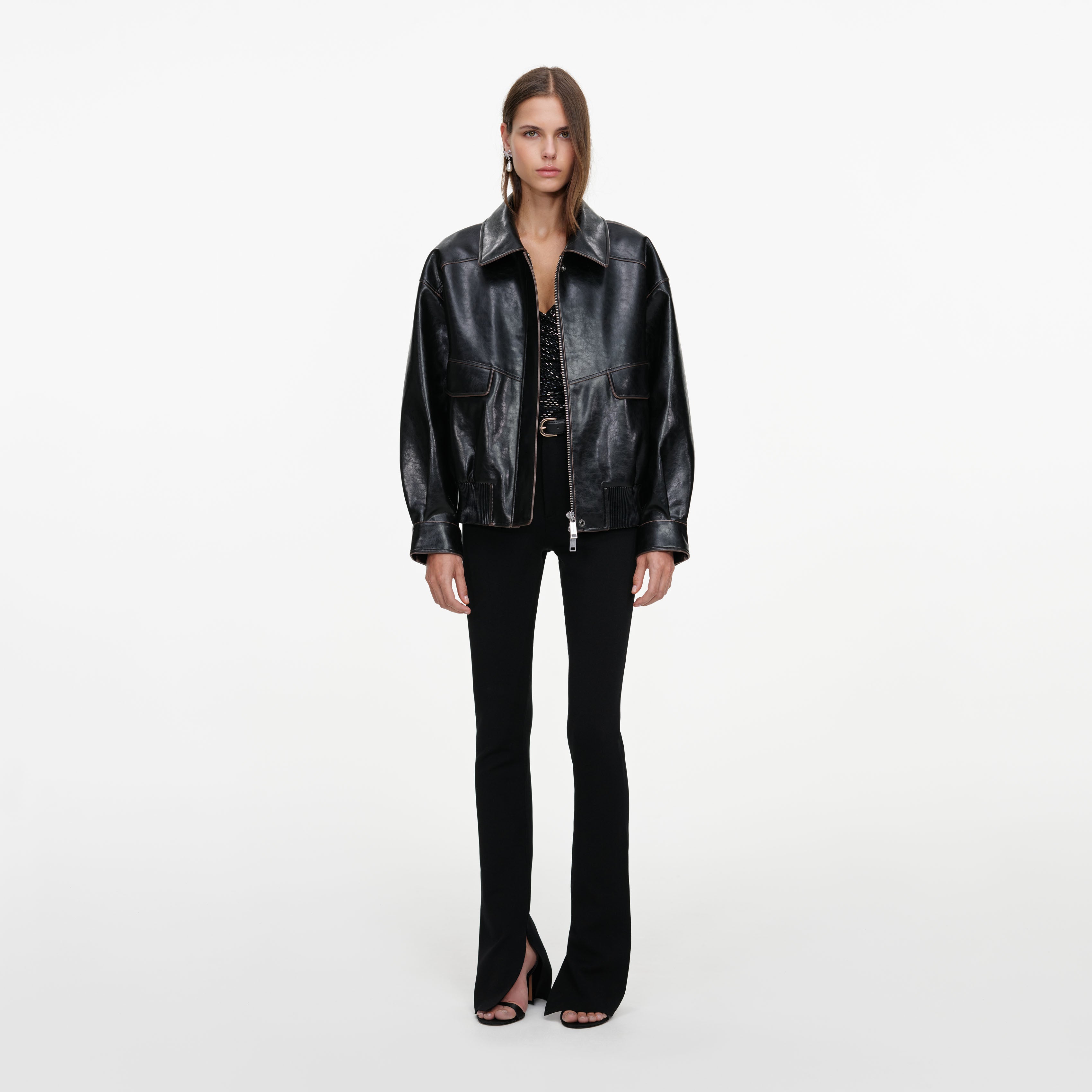 Black Oversized Faux Leather Jacket