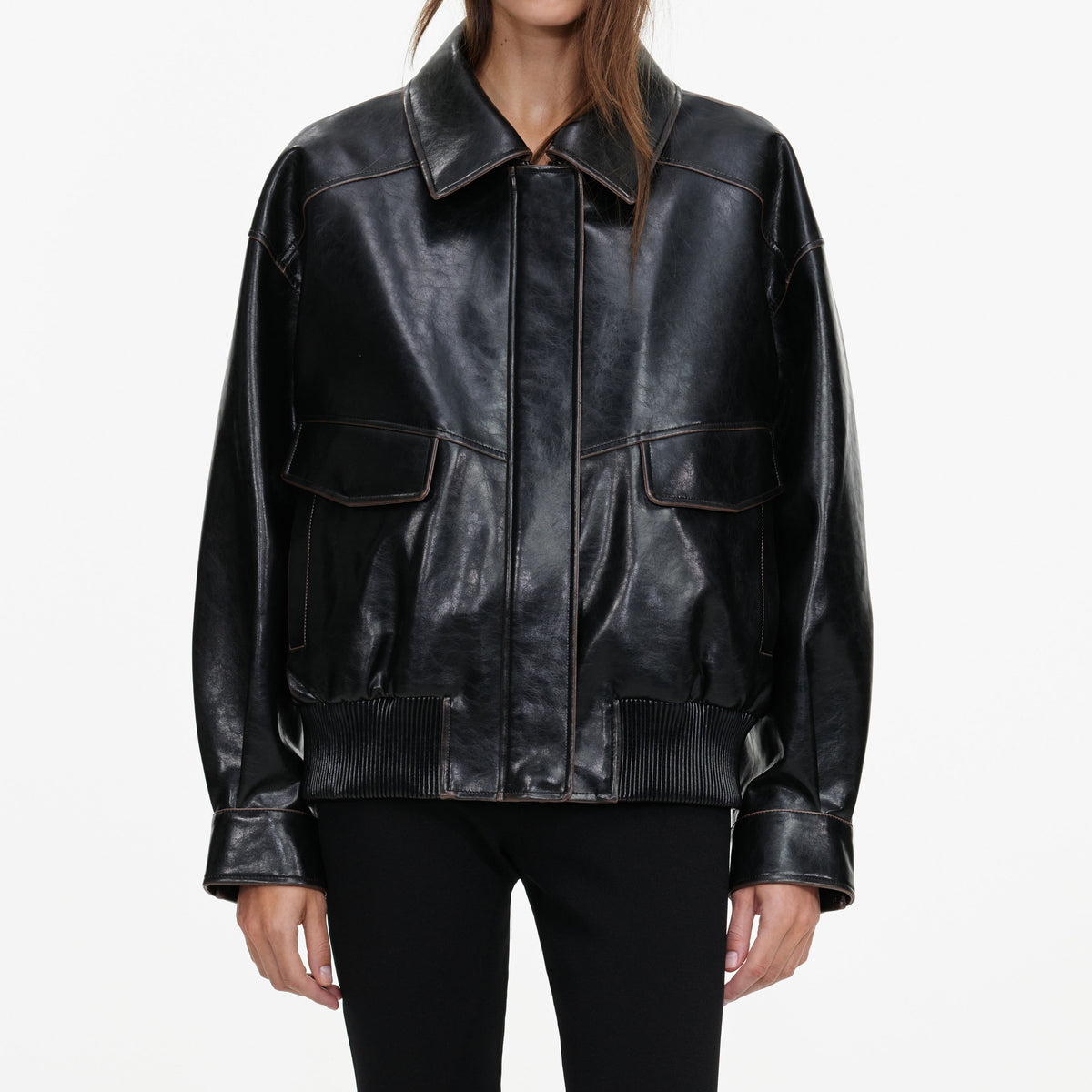 Black Oversized Faux Leather Jacket