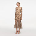 Beige Sequin Embellished Midi Dress