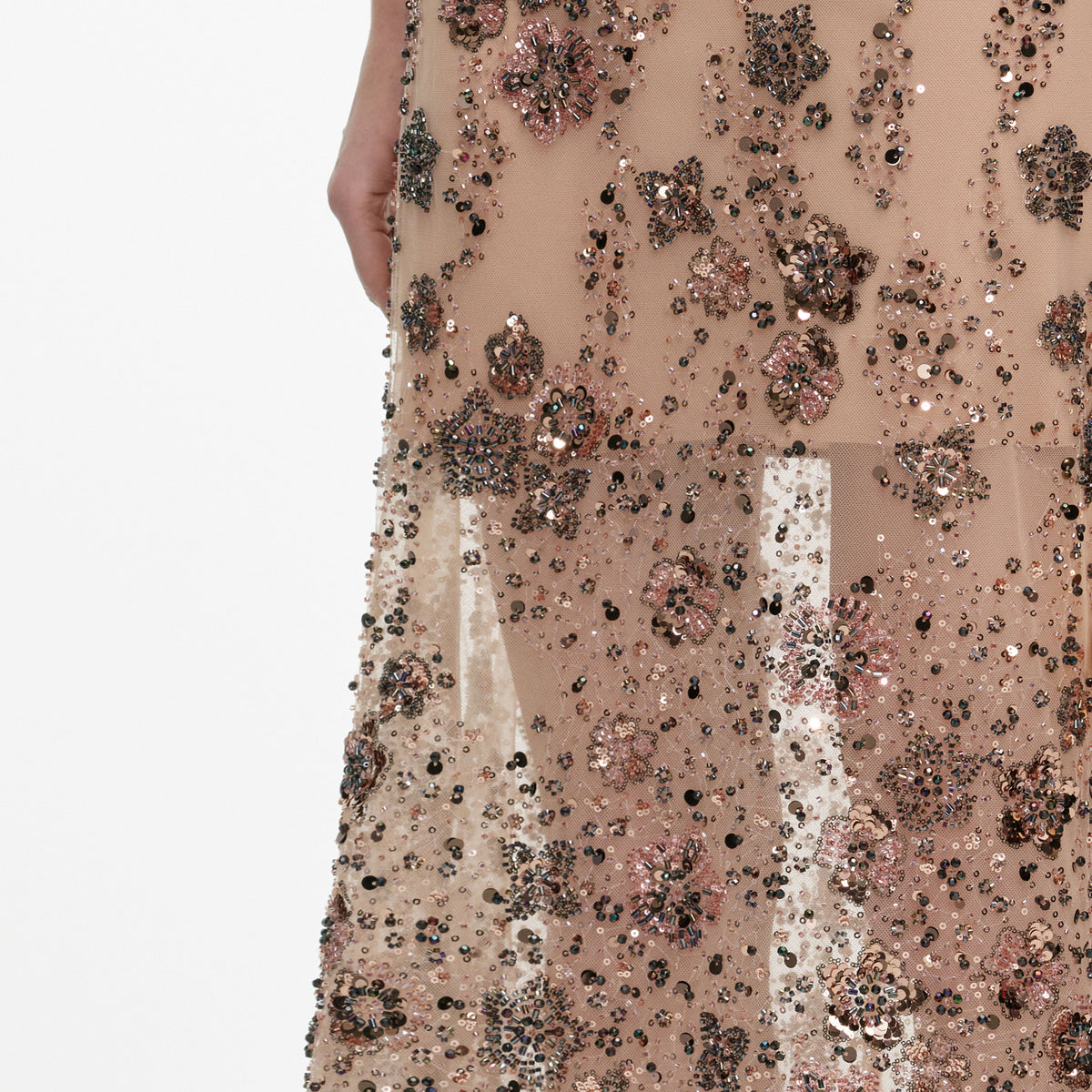 Beige Sequin Embellished Midi Dress