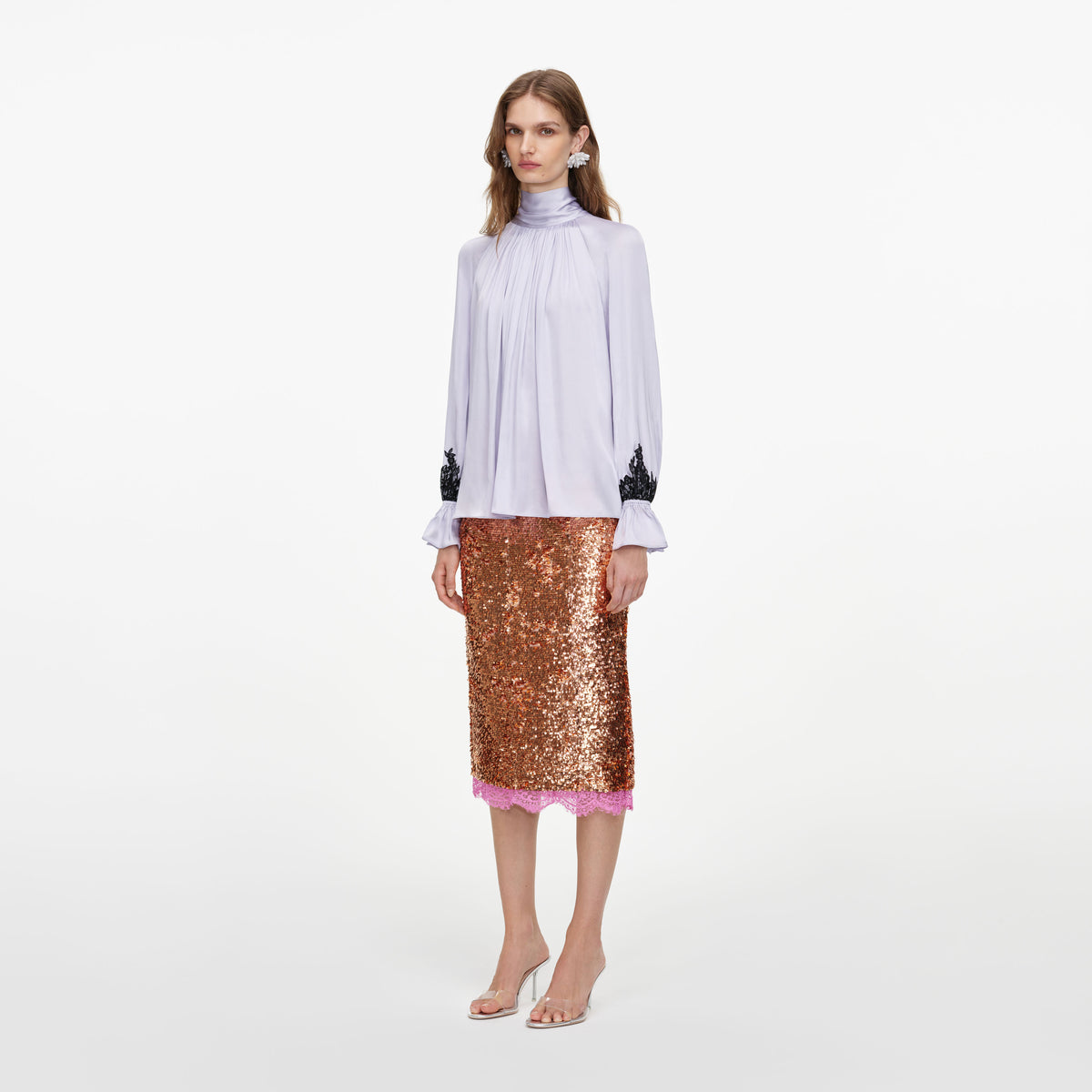 Lilac Viscose Contrast Lace Blouse