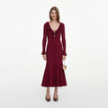 Burgundy Ruffle Knit Midi Dress