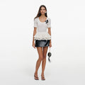 Cream Pointelle Peplum Knit Top