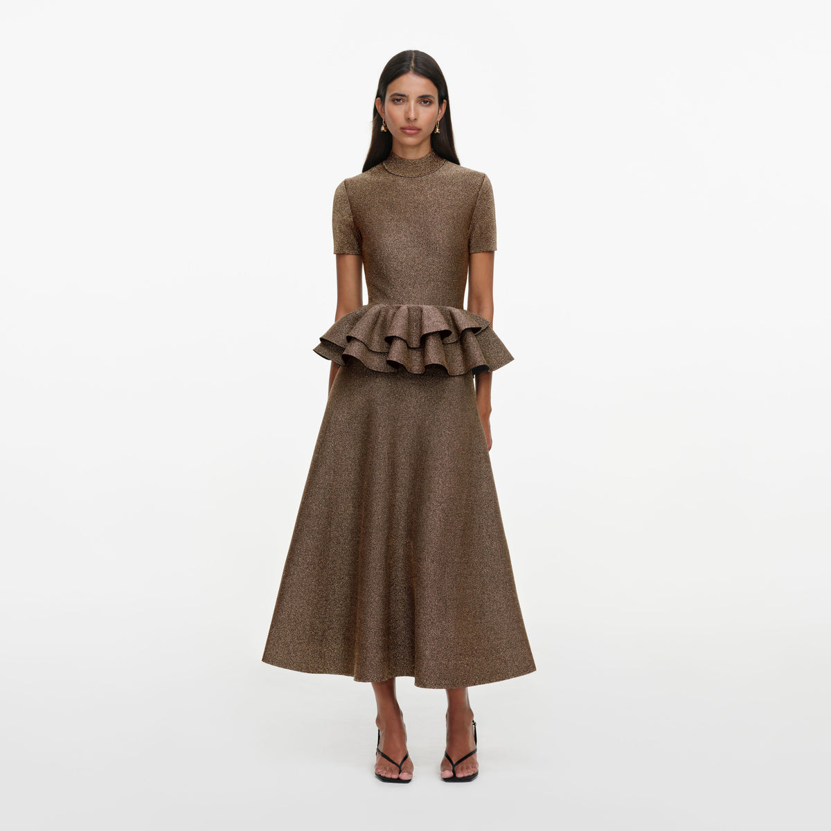 Bronze Peplum Knit Midi Dress